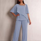 Women's Two-Piece Evening Co-ord Set with Layered Top, front view, full length