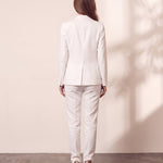 Women's White Tailored Single-Breasted Blazer, close-up of the upper body.