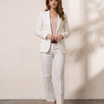 Women's White Tailored Single-Breasted Blazer, front view, full length.