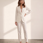 Women's White Tailored Single-Breasted Blazer, side view, full length.