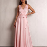Women's Wrap Maxi Dress for Wedding Guests, front view, full length