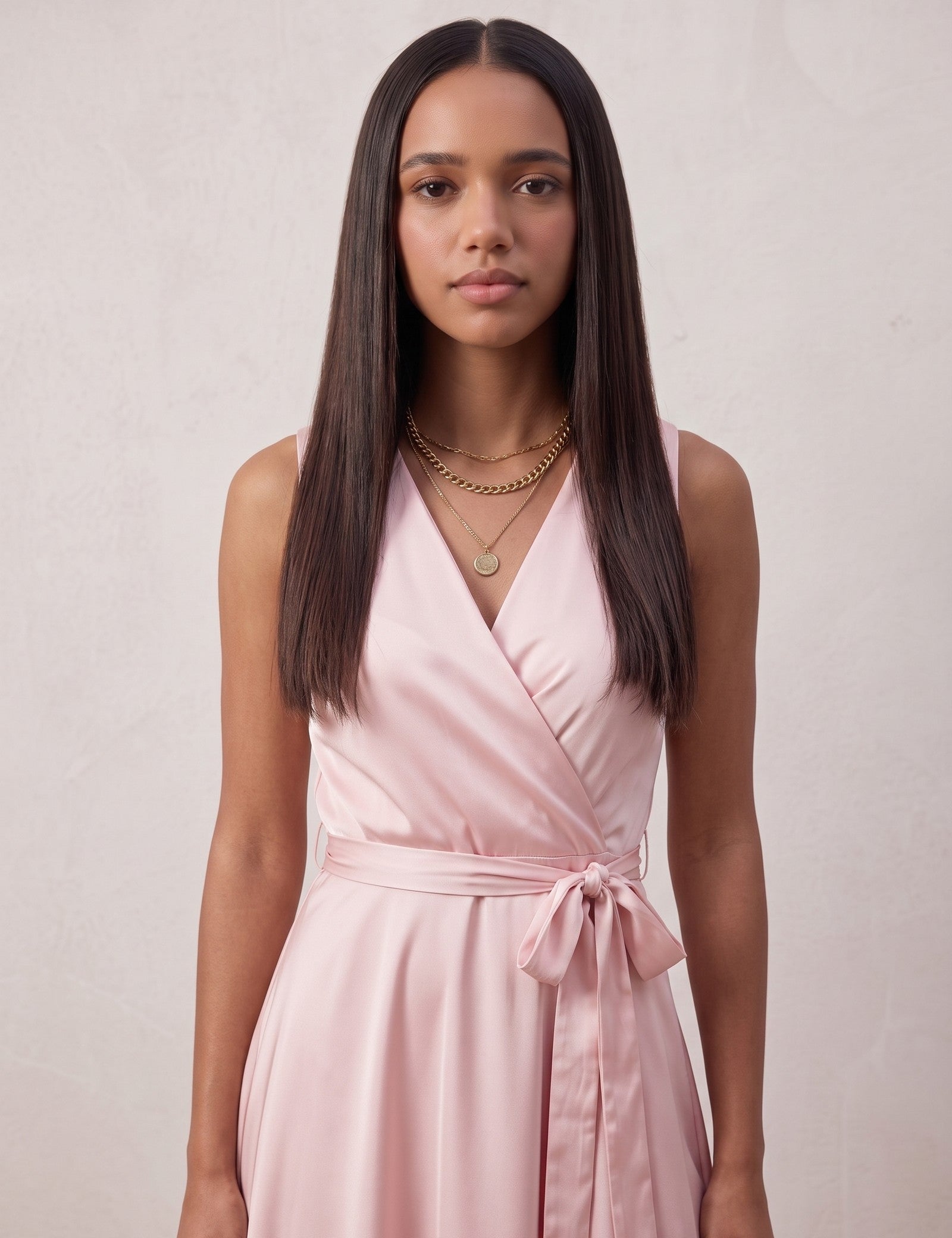Women's Wrap Maxi Dress for Wedding Guests, close-up of the upper body