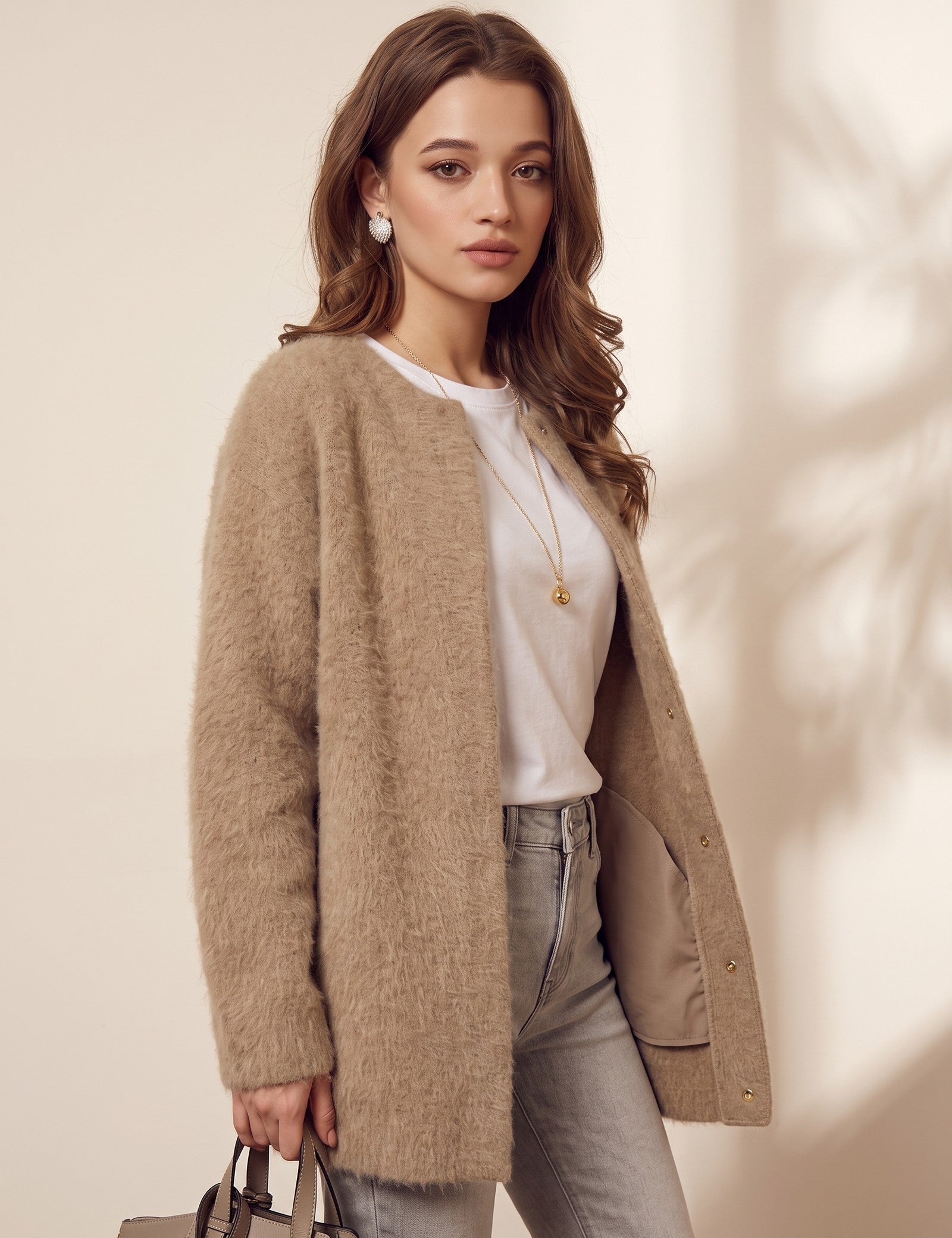 Wool-Blend Cardigan, three-quarter view from the left, full length
