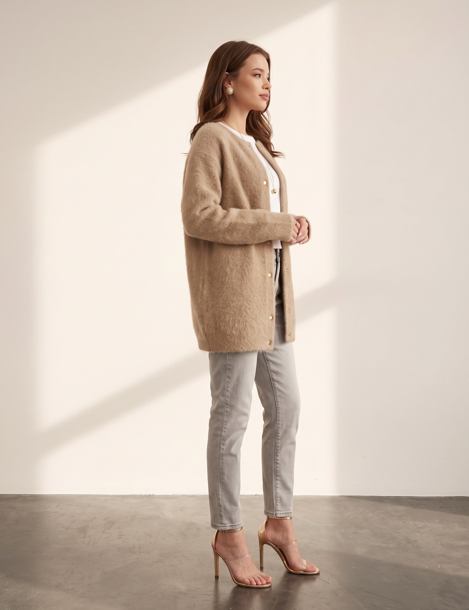 Wool-Blend Cardigan, side view, full length