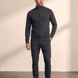 Zip-Up Cardigan in Dark Grey, front view, full length