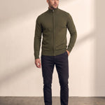 Zip-Up Cardigan in Olive Green, front view, full length