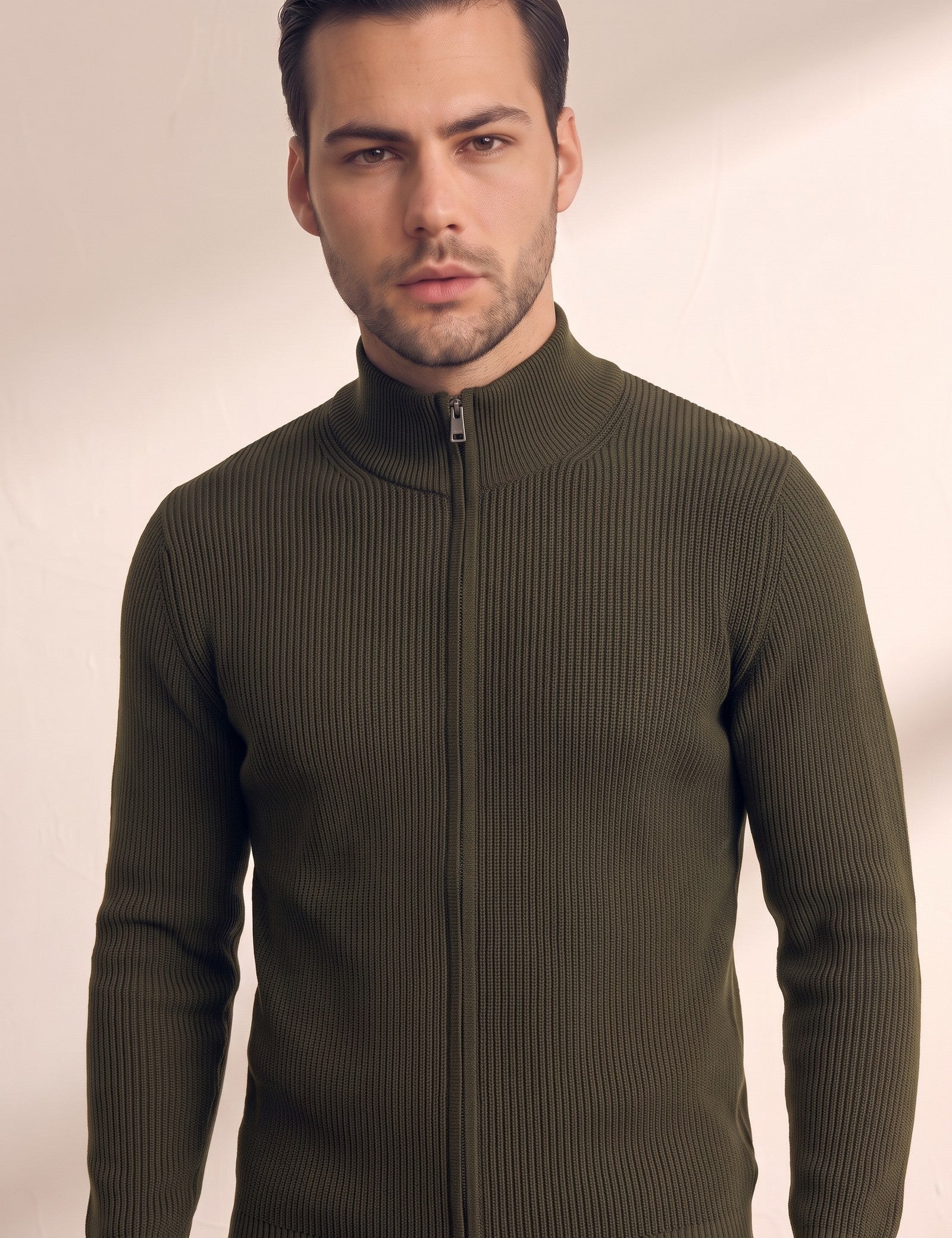 Zip-Up Cardigan, close-up of the upper body