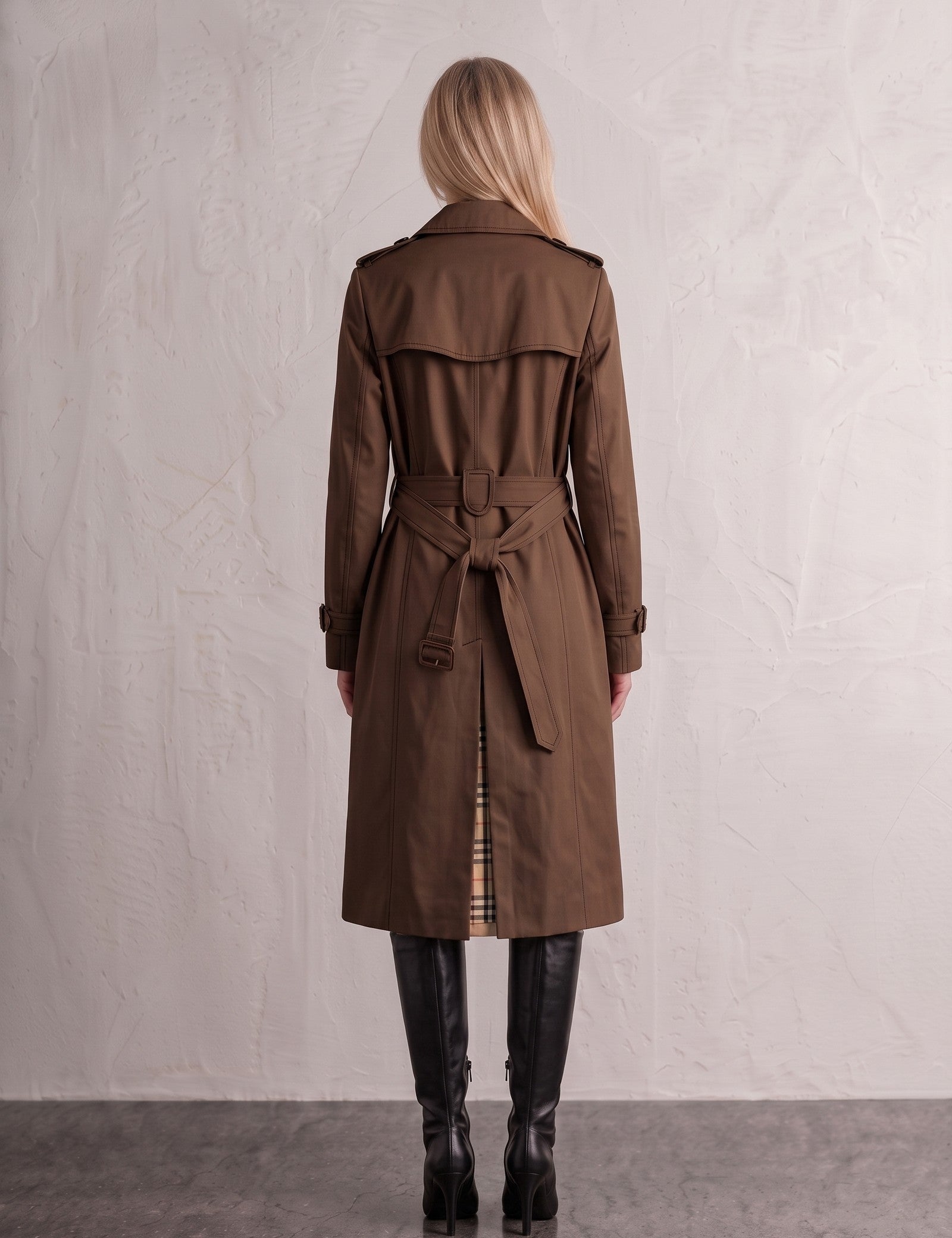 Deluxe Trench Coat, back view, full length.