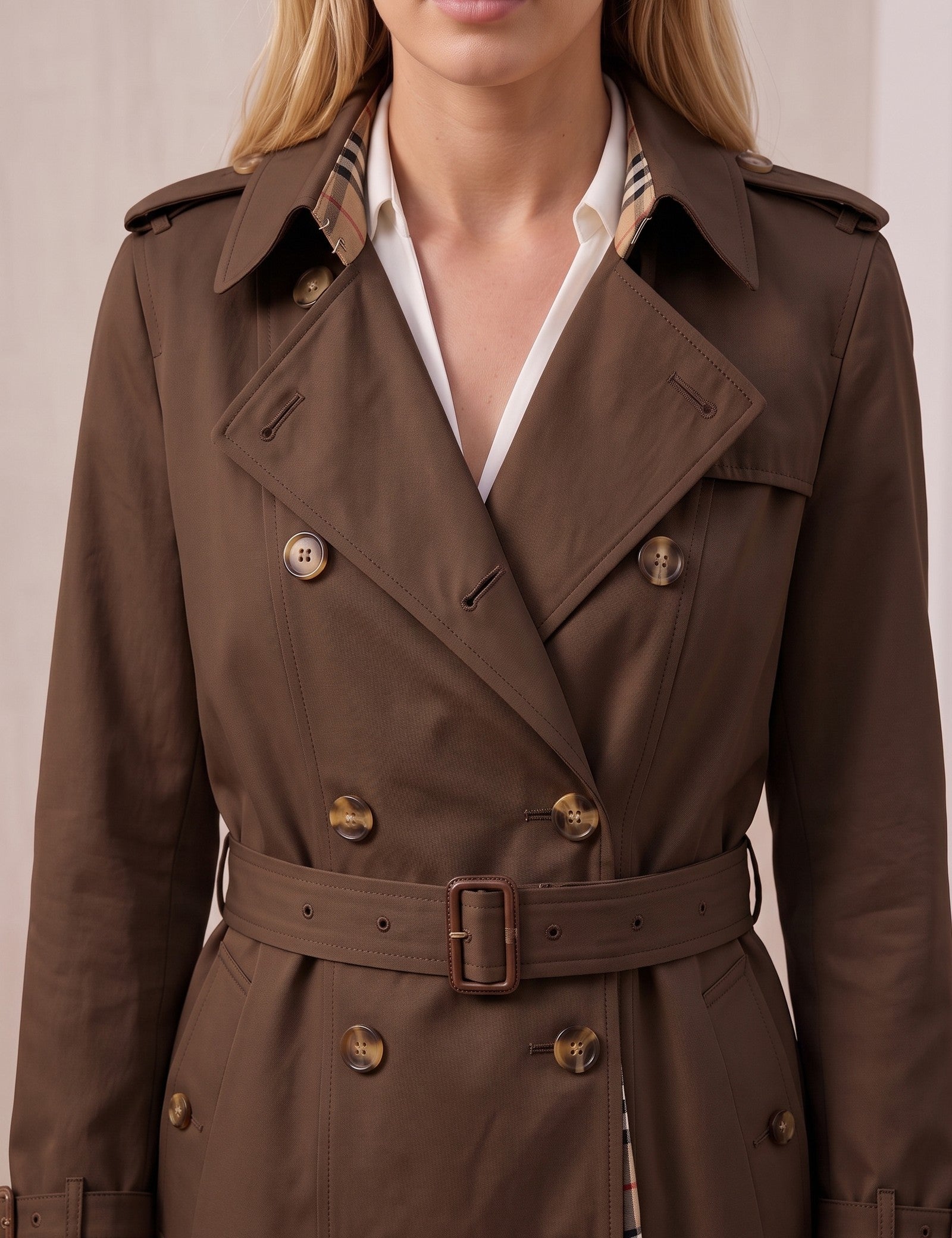 Deluxe Trench Coat, close-up of the upper body.