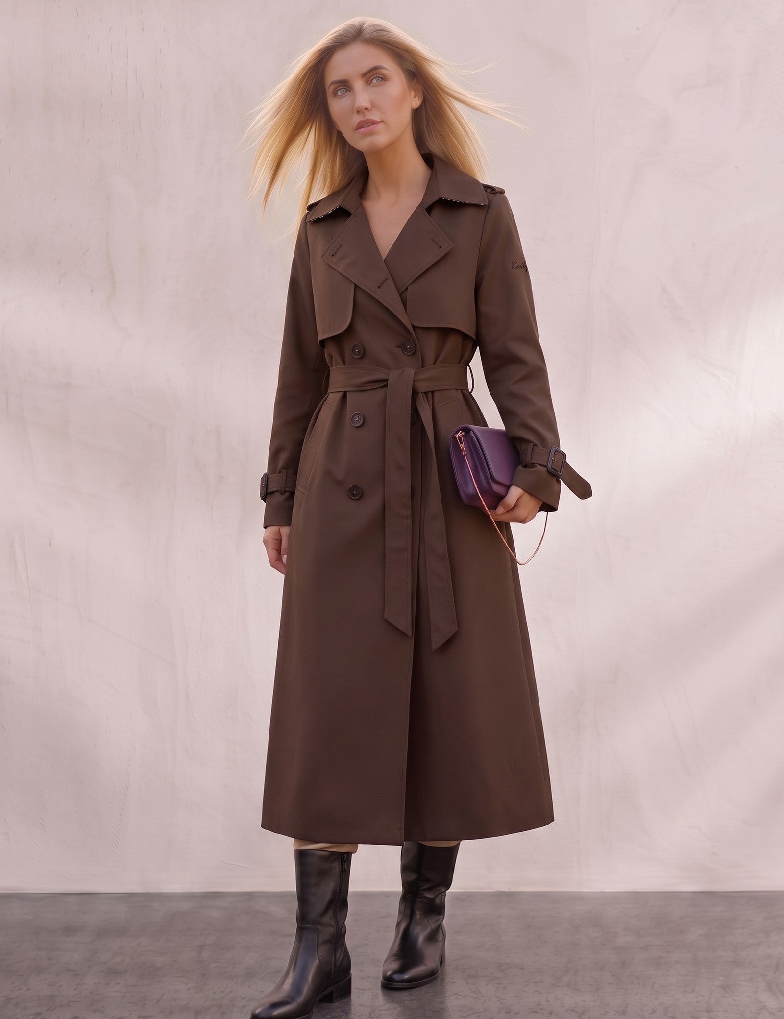 Deluxe Trench Coat, front view, full length.