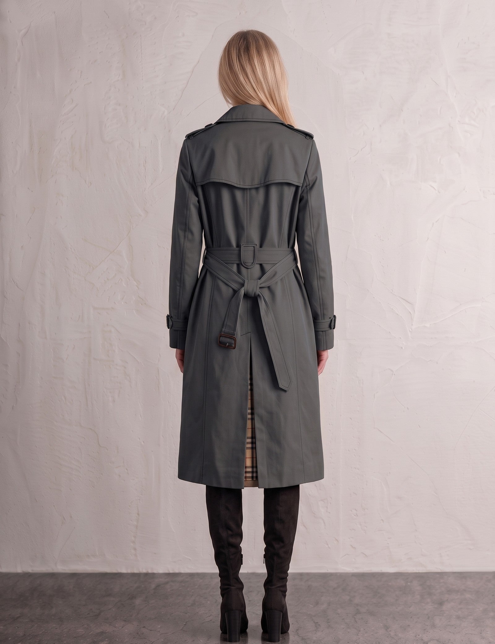 Deluxe Trench Coat, back view, full length.