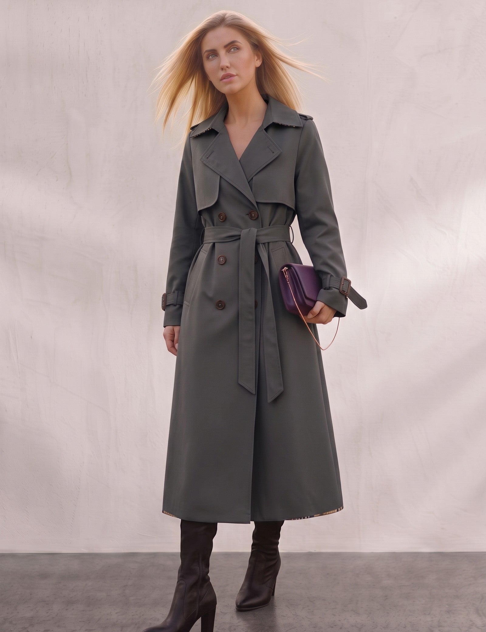 Deluxe Trench Coat, front view, full length.