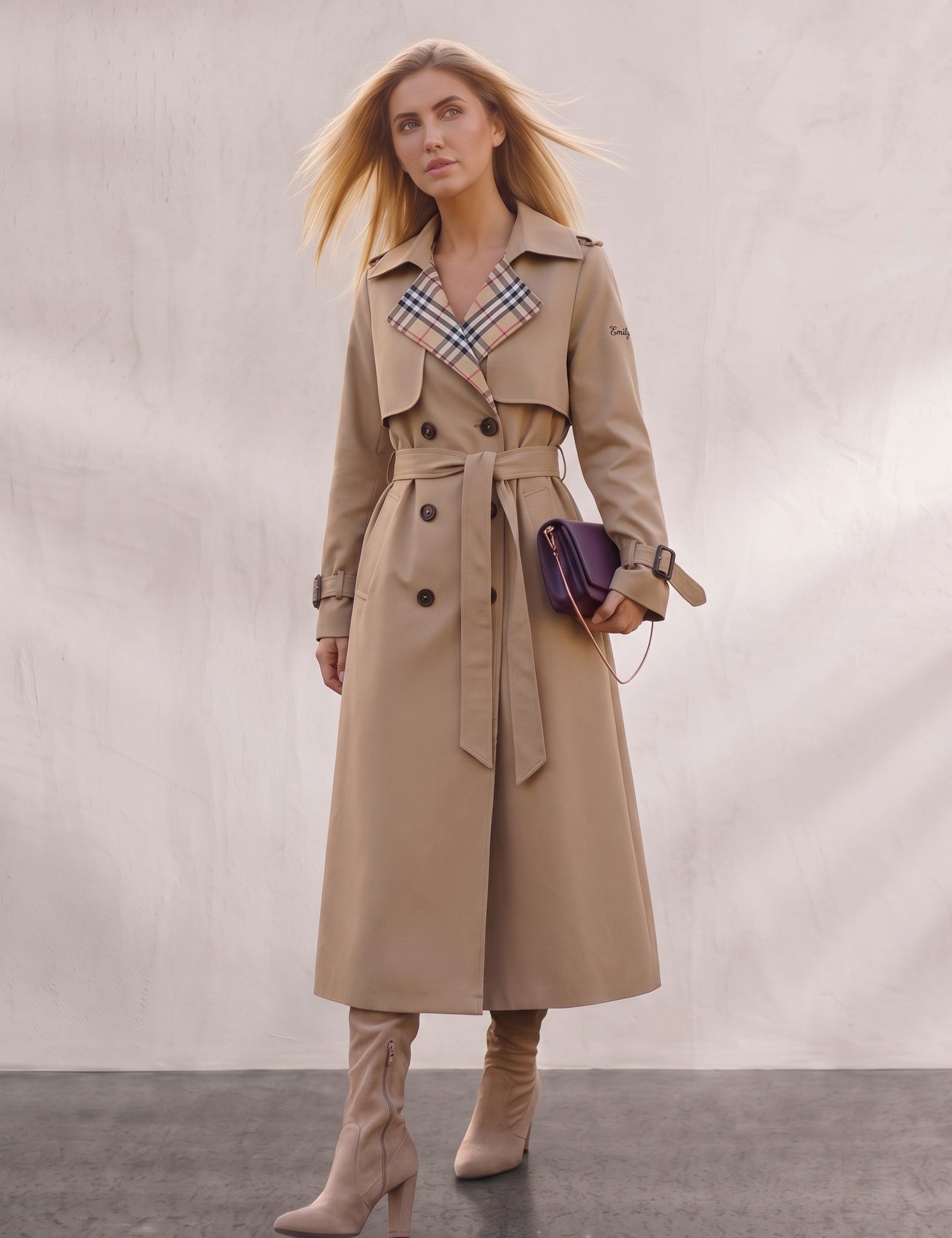 Deluxe Trench Coat, front view, full length.