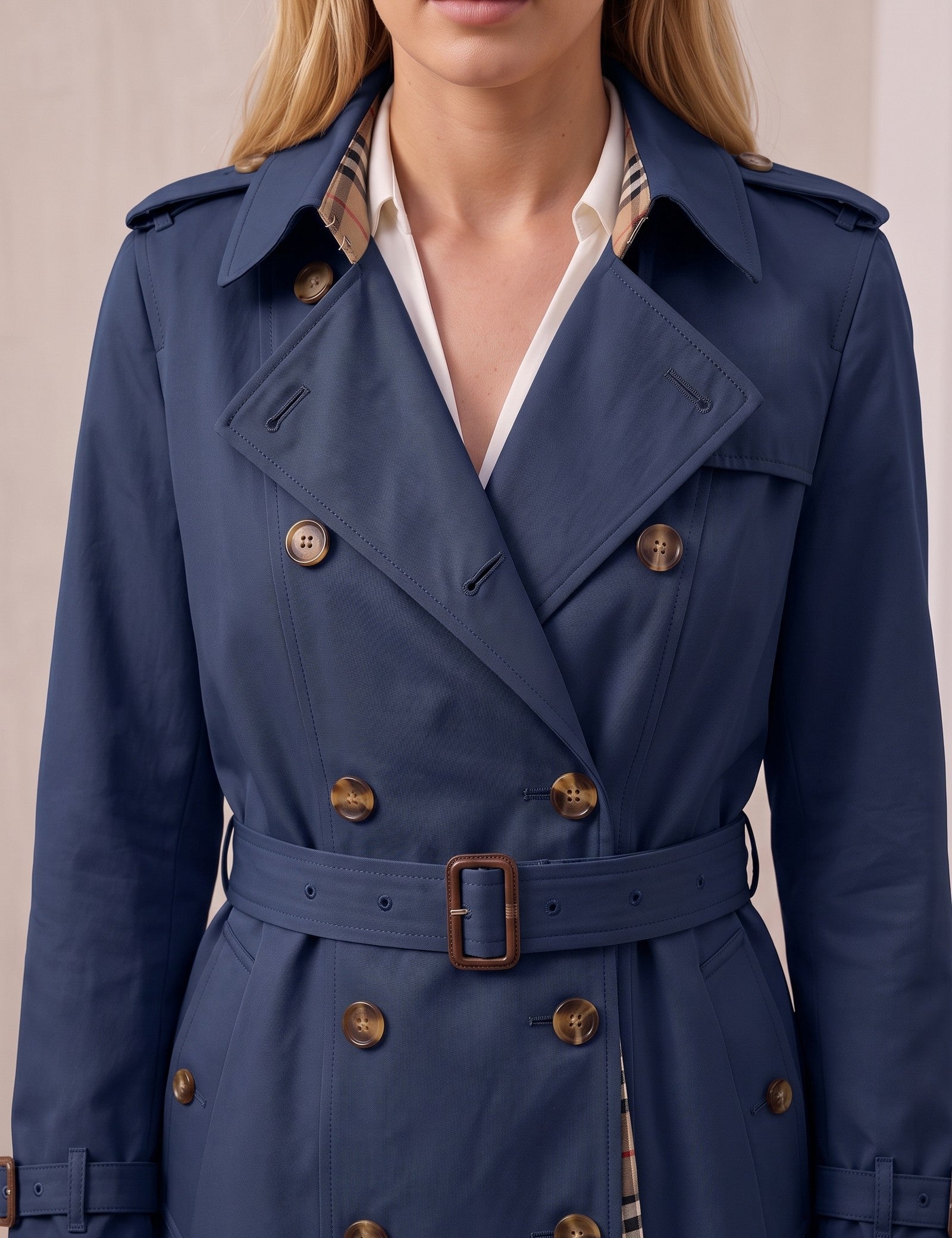 Deluxe Trench Coat, close-up of the upper body.