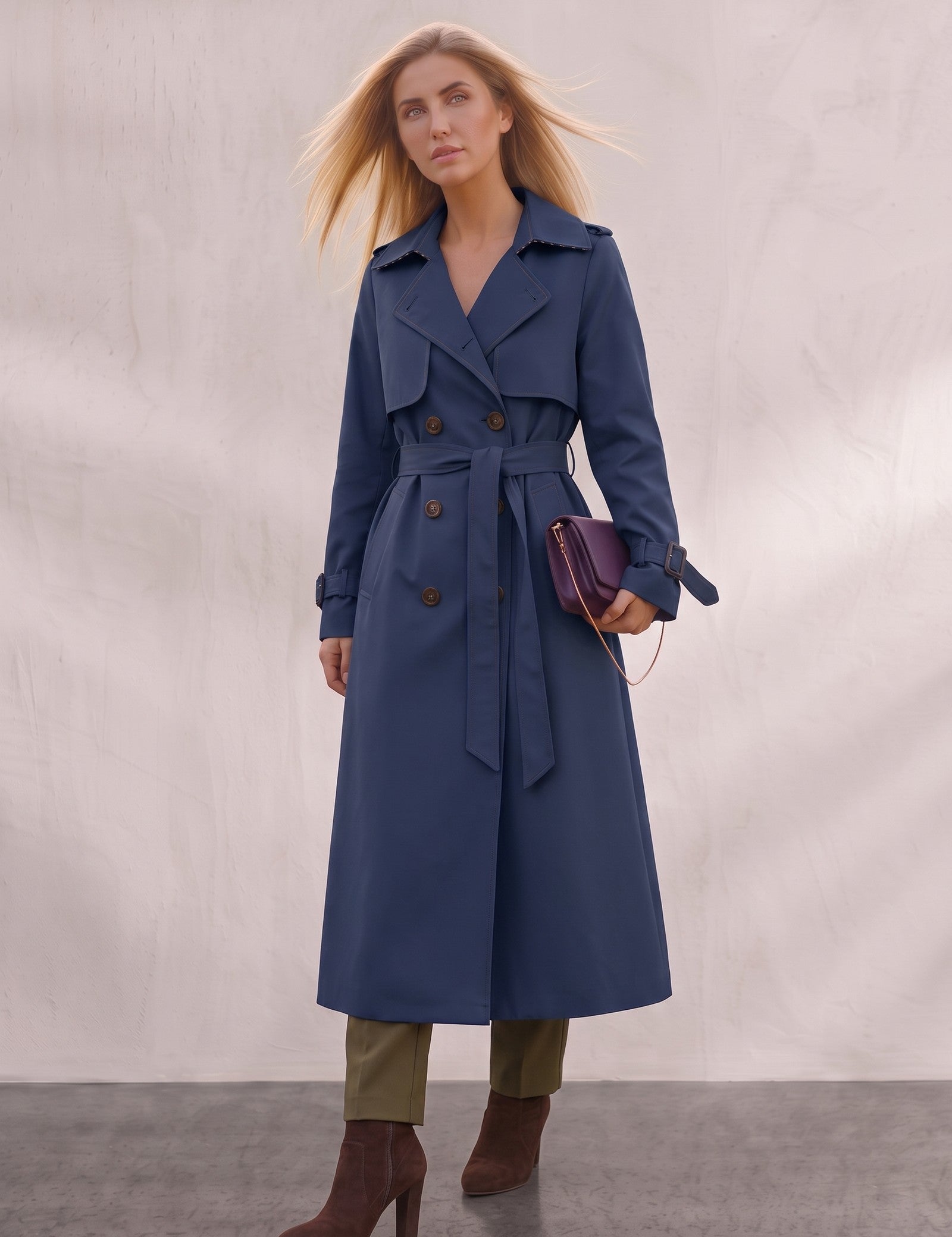 Deluxe Trench Coat, front view, full length.