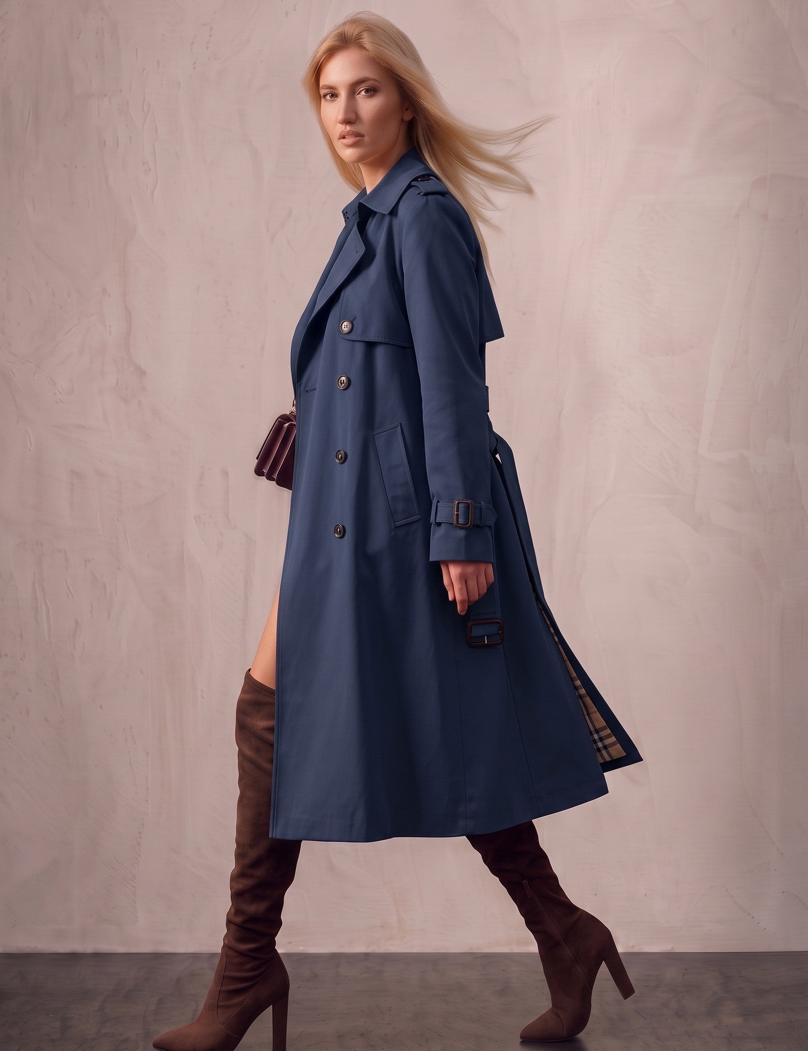 Deluxe Trench Coat, side view, full length.