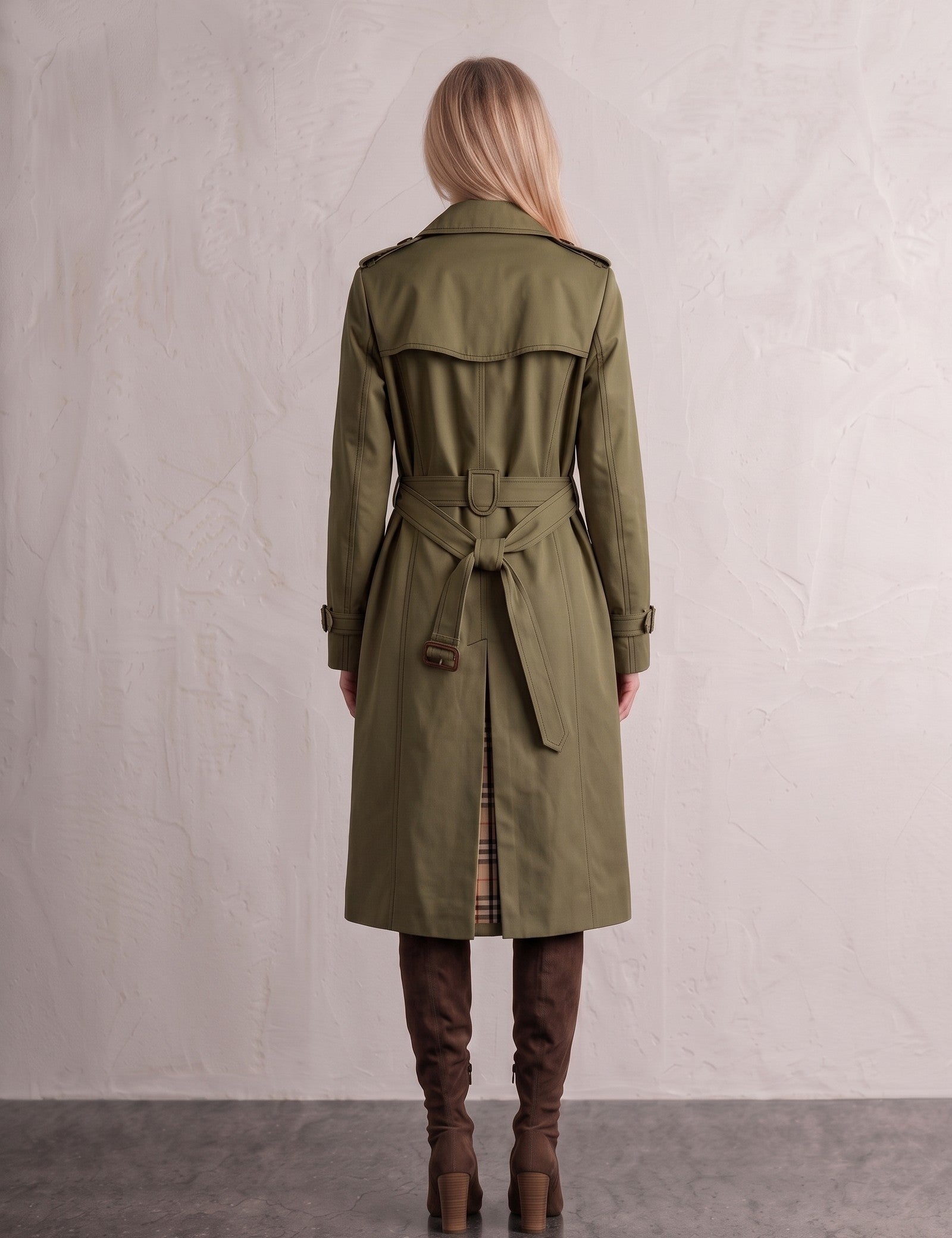 Deluxe Trench Coat, back view, full length.