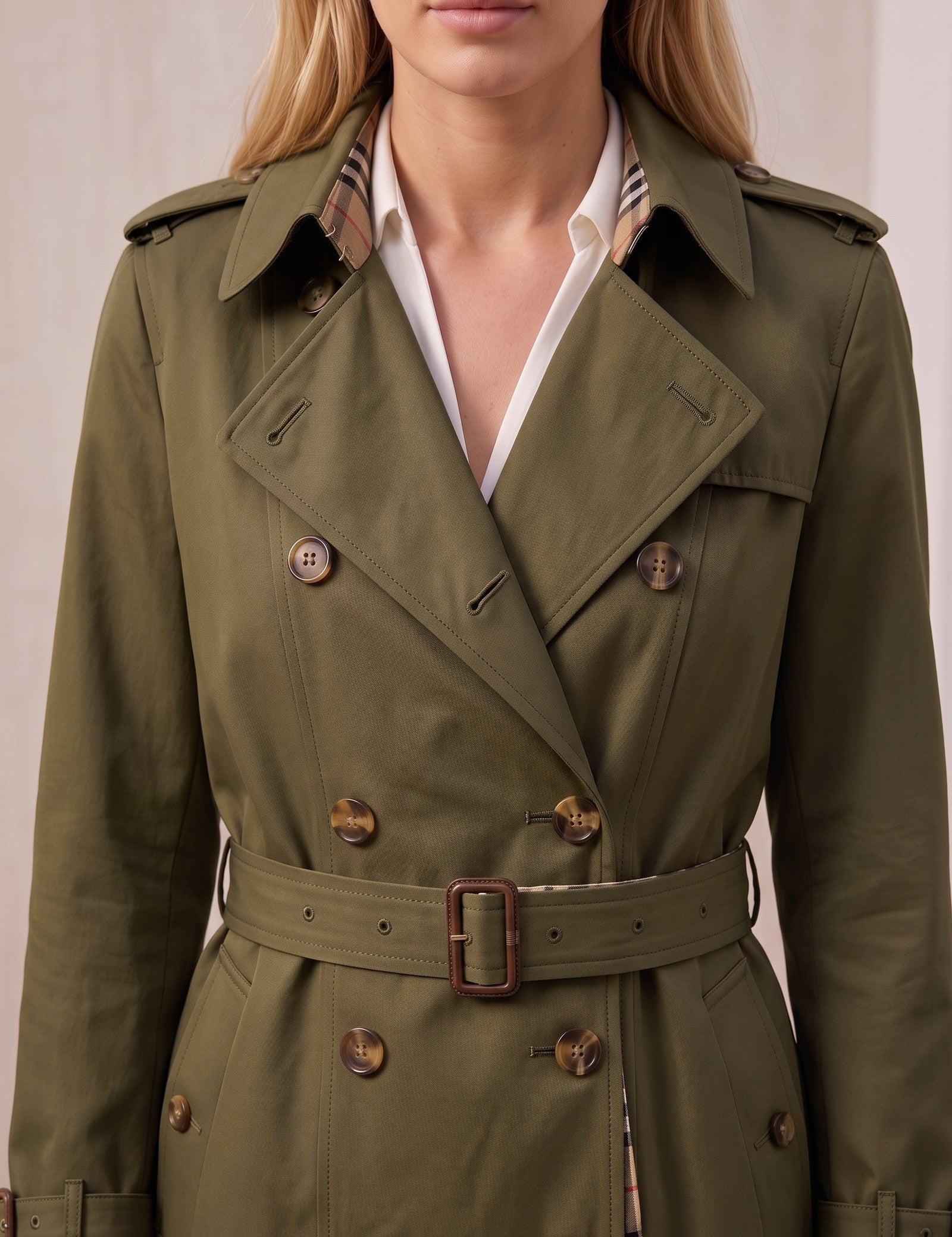 Deluxe Trench Coat, close-up of the upper body.