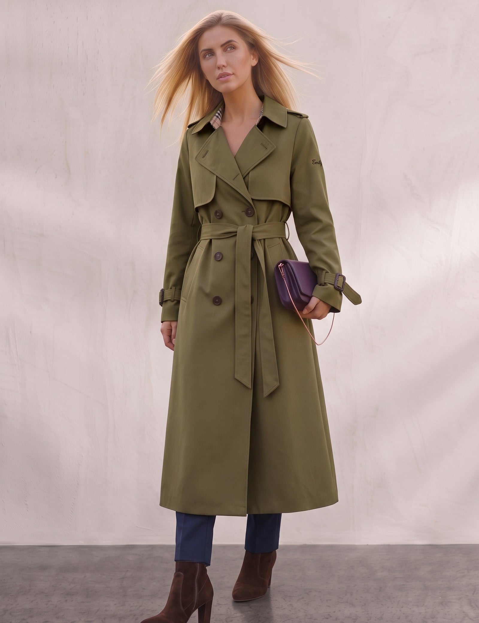 Deluxe Trench Coat, front view, full length.