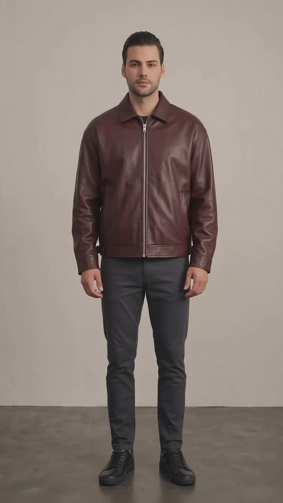 Men's Oversized Bomber Jacket - Burgundy