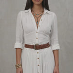Women's Boho Button-Through Maxi Shirt Dress with Split