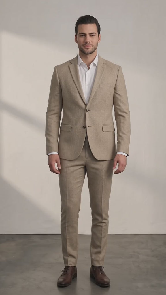 Men's Slim Fit Two-Piece Suit with Notch Lapel - Beige
