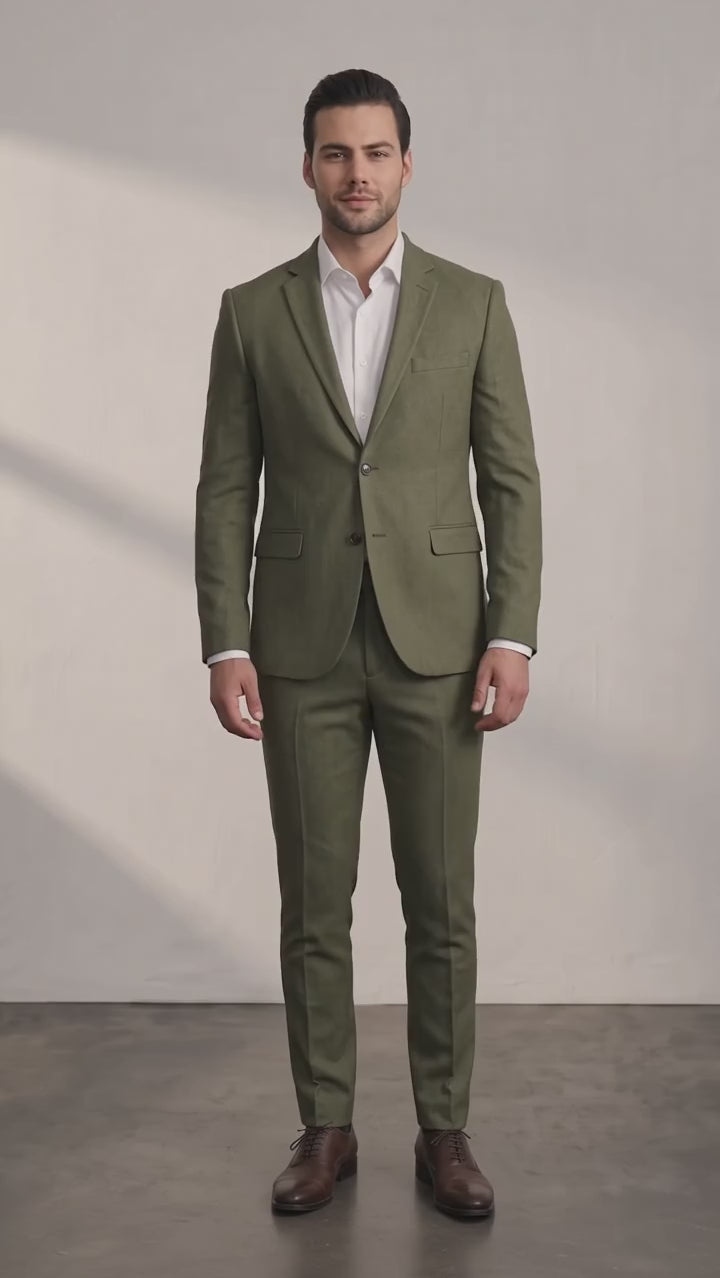 Men's Slim Fit Two-Piece Suit with Notch Lapel - Olive Green
