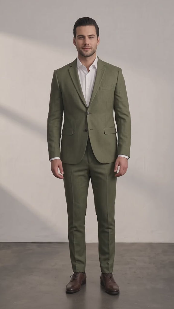 Men's Slim Fit Two-Piece Suit with Notch Lapel - Olive Green