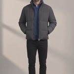 Men's Padded Puffer Jacket with Adjustable Hem - Dark Grey