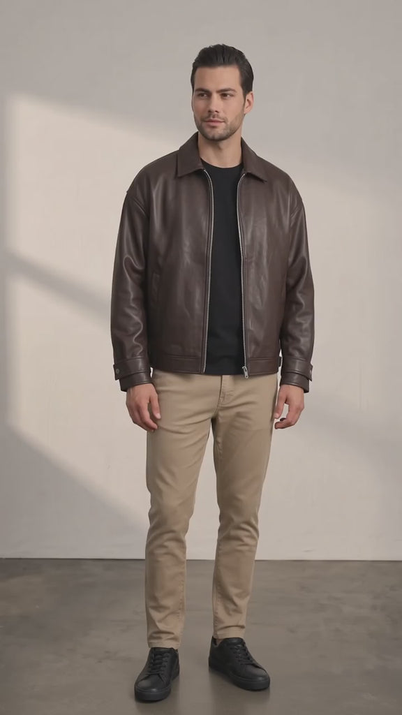 Men's Oversized Bomber Jacket - Brown