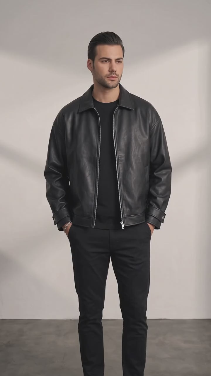 Men's Oversized Bomber Jacket - Black