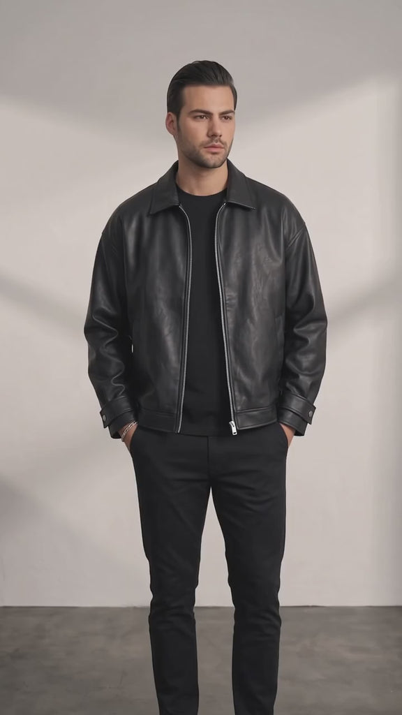 Men's Oversized Bomber Jacket - Black