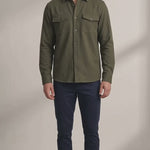 Men's Stretch Twill Overshirt with Chest Pockets - Olive Green