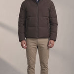 Men's Padded Puffer Jacket with Adjustable Hem - Brown