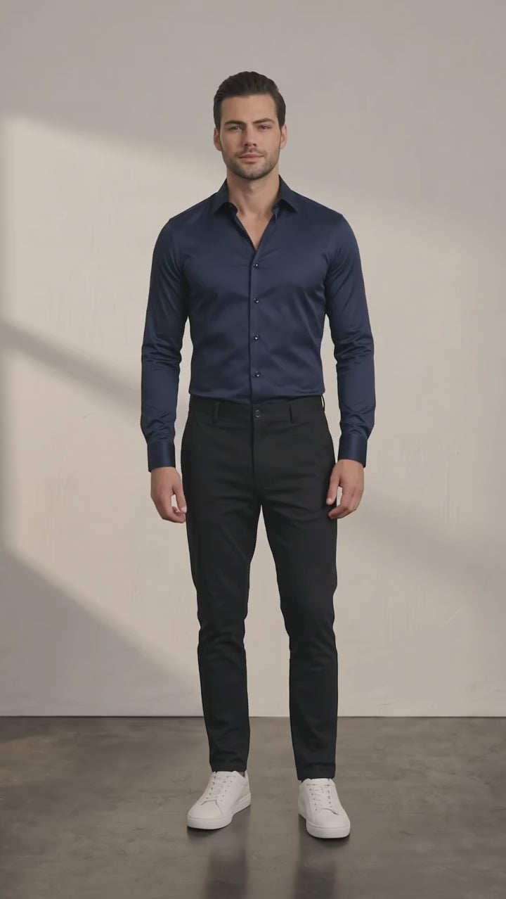 Men's Slim Fit Stretch Dress Shirt - Navy