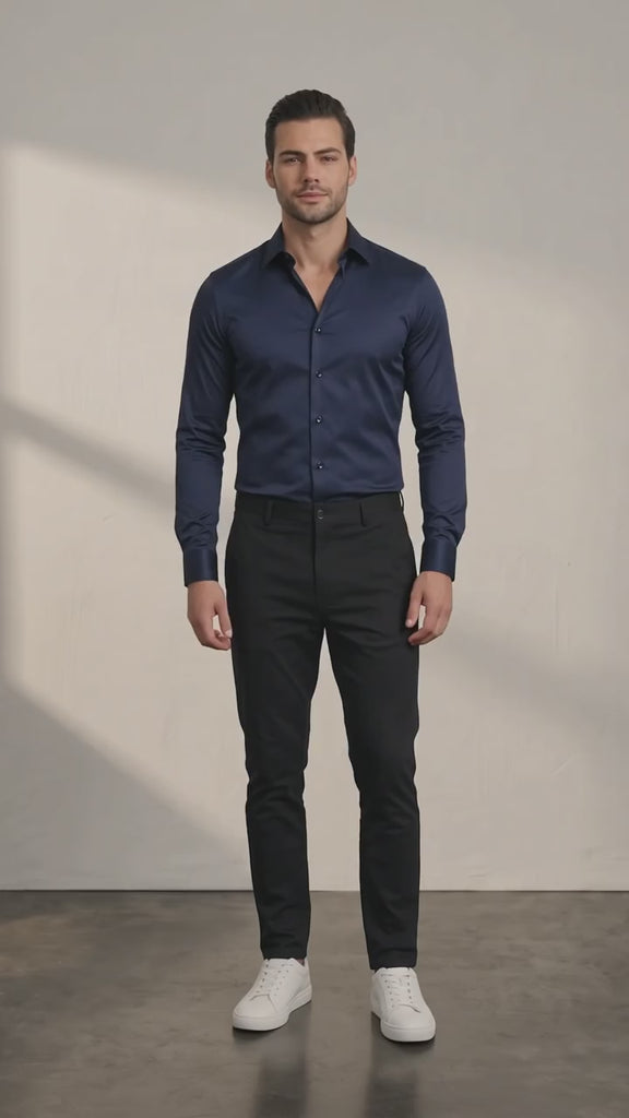 Men's Slim Fit Stretch Dress Shirt - Navy