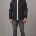 Men's Black Stretch Button Overshirt
