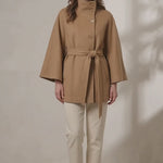 Women's Belted Funnel Neck Cape Coat