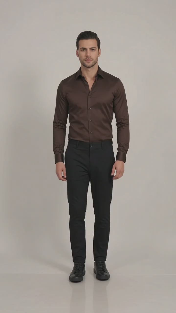 Men's Slim Fit Stretch Dress Shirt - Brown