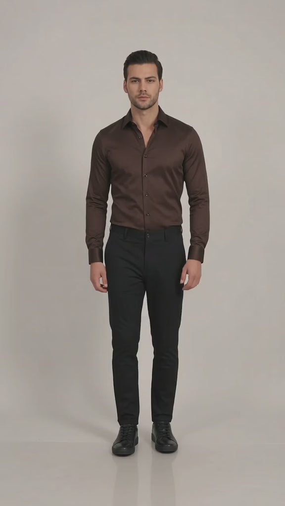Men's Slim Fit Stretch Dress Shirt - Brown