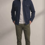 Men's Stretch Twill Overshirt with Chest Pockets - Navy Blue