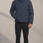 Men's Padded Puffer Jacket with Adjustable Hem - Navy Blue