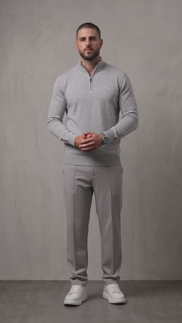 Men's Grey Ribbed Collar Quarter Zip Jumper, video