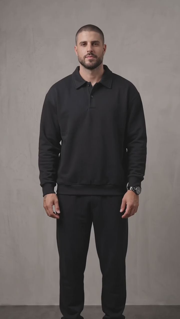 Men's Oversized Long Sleeve Polo Shirt