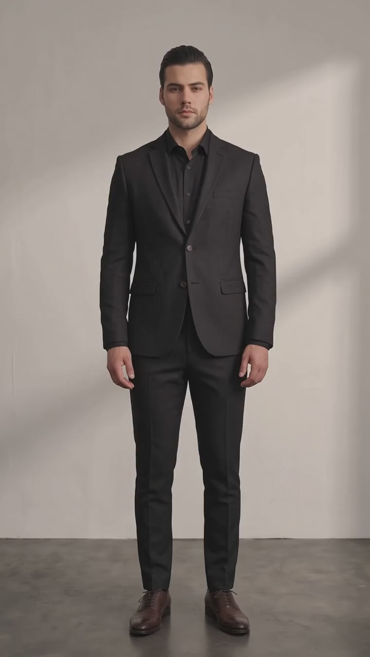 Men's Slim Fit Two-Piece Suit with Notch Lapel - Black