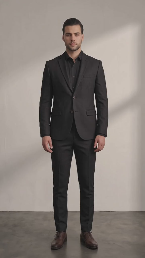 Men's Slim Fit Two-Piece Suit with Notch Lapel - Black