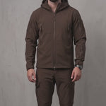 Men's Hooded Softshell Jacket & Trousers Set - Brown
