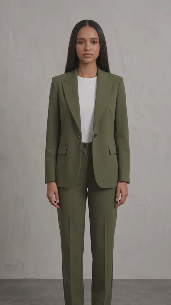 Women's Tailored Two-Piece Trouser Suit - Olive Green