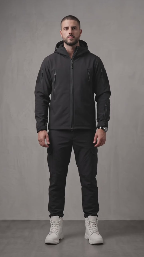 Men's Hooded Softshell Jacket & Trousers Set - Black
