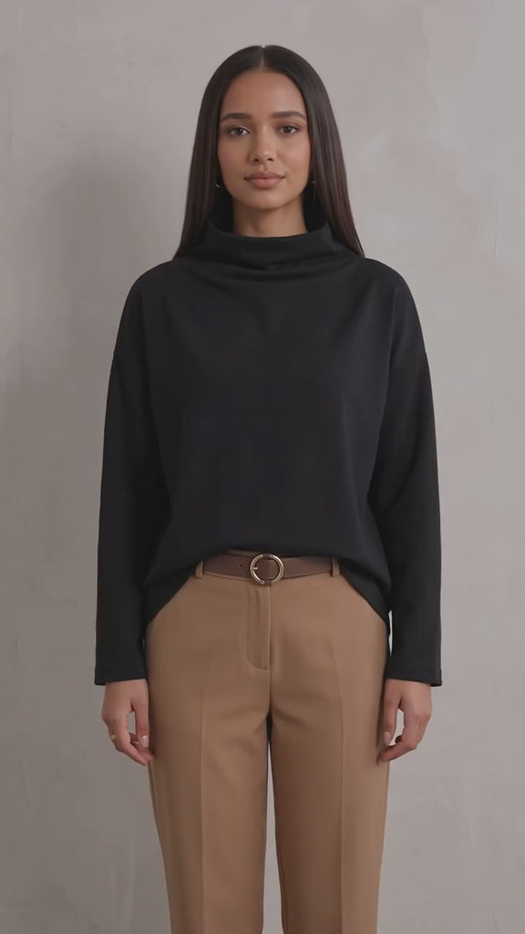 Women's Oversized Funnel Neck Long Sleeve Top